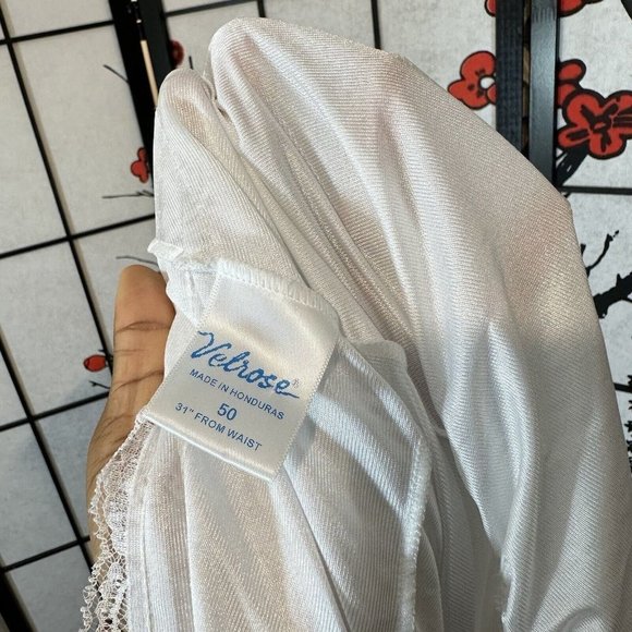 VELROSE PLUS SIZE WHITE SATINY SLIPPERY NYLON FULL SLIP Wide Lace Sz 50 New - Picture 5 of 6
